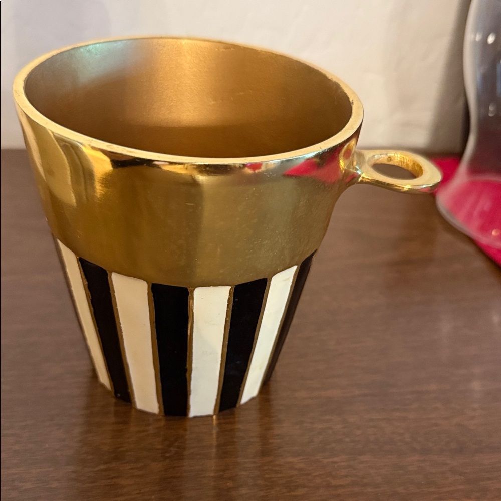 Mackenzie-Childs Ice Cream Bucket. Brass Cream and Black Striped Mug/Bowl/Holder